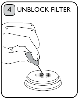 Gebruik de filterpen om het filter te deblokkeren