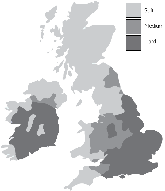 KAART VAN DE WATERHARDHEID VAN DE BRITS EILANDEN