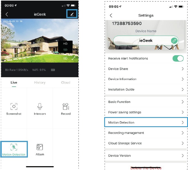 Melding bewegingsdetectie instellen - Stap 1