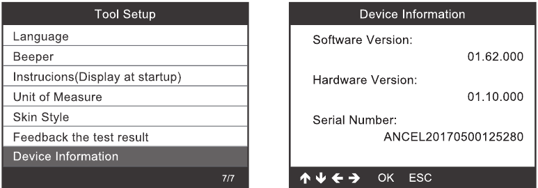 Tool Setup - Apparaatinformatie