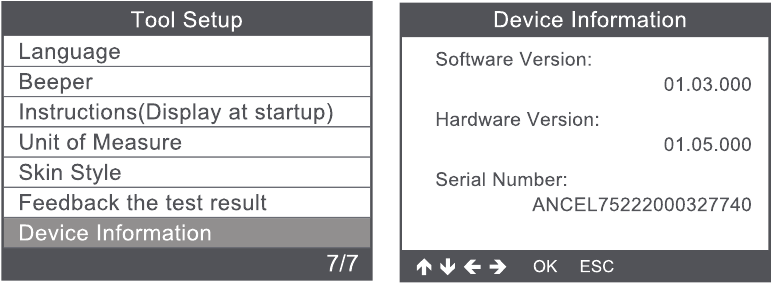 Tool-instelling - Apparaatinformatie