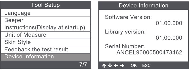 Tool setup - Apparaatinformatie