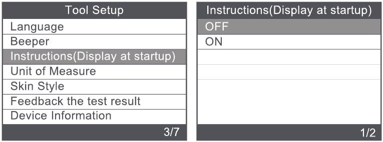 Tool setup - Weergave bij opstarten