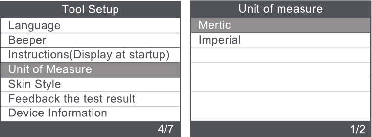 Tool setup - Maateenheid