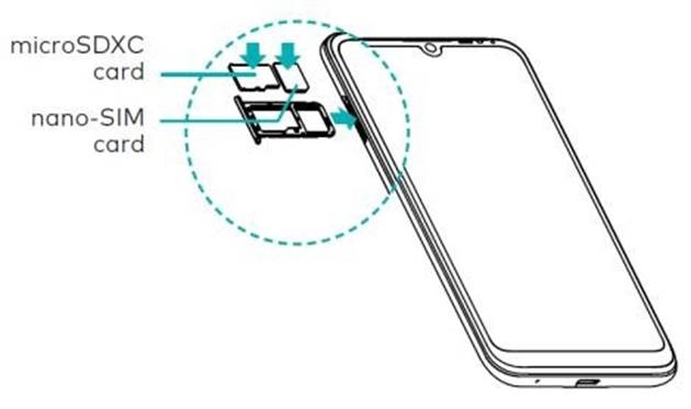 De nano-sim en de microSDXC installeren - Stap 2