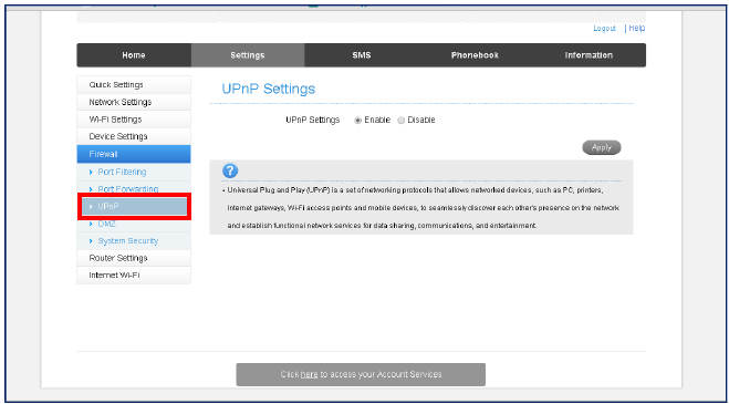 UPNP-instellingen