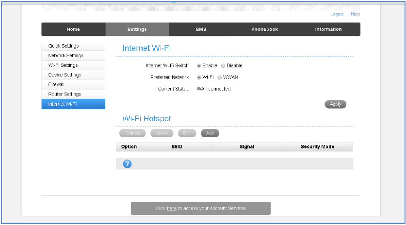 INSTELLINGEN - INTERNET WI-FI