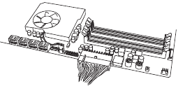 Afbeelding van een 20+4 pins ATX-connector aangesloten op het moederbord