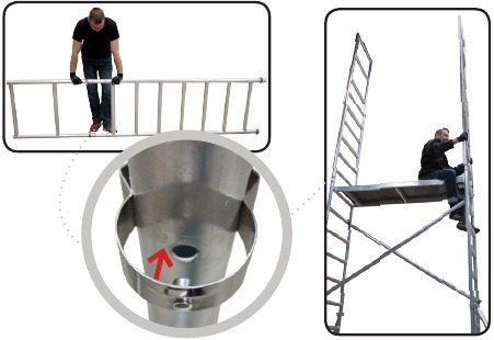 Het leuningframe bovenop de twee frames met 7 sporten monteren