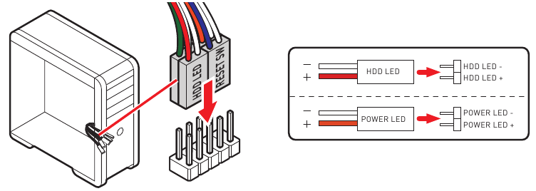 JFP1, JFP2: Frontpaneelconnectoren