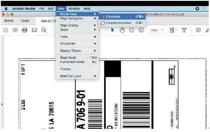 Selecteer in het bovenste paneel 'Weergave' > 'Weergave roteren' > 'Met de klok mee' zodat de labels naast elkaar liggen.(Als de labels verticaal zijn geplaatst, sla deze stap dan over)