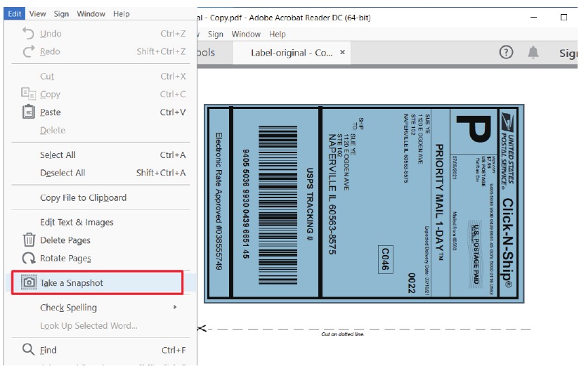 Label van meerdere formaten afdrukken met behulp van 'Take a snap shot' - Stap 1
