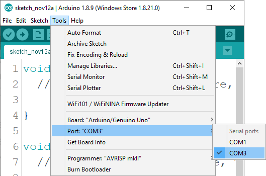 Arduino IDE port