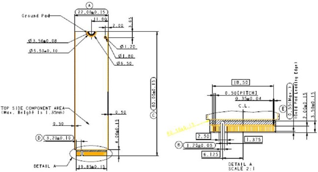Mechanische afmetingen en tekeningen - Bovenaanzicht