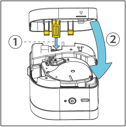 De batterij en de etikettetape installeren - Stap 3