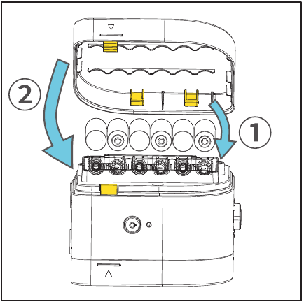 De batterij en de etikettetape installeren - Stap 1