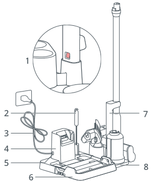 Oplaadstation en opslagstandaard voor stofzuigeraccessoires