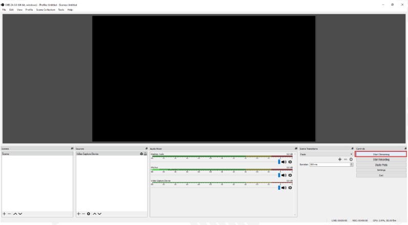 Klik op de Streaming starten om de streaming te starten