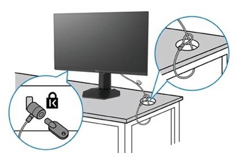 De monitor beveiligen met een Kensington-slot (optioneel)