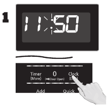 Als de oven NIET aan het koken is, druk dan &eacute;&eacute;n keer op Clock (Minder); de dubbele punt knippert. Voer de tijd in met behulp van de numerieke toetsen.