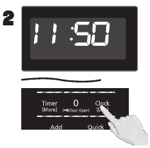 Druk op Clock (Minder) om de instelling te voltooien en de dubbele punt (:) stopt met knipperen.