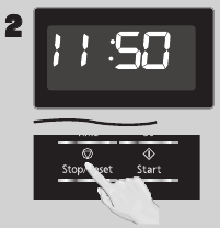 Druk drie keer op Stop/Reset; het display keert terug naar de tijd en het kinderslot wordt geannuleerd.