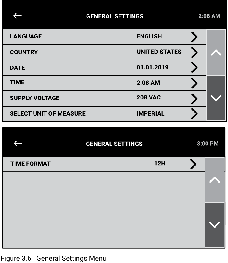 Menu algemene instellingen
