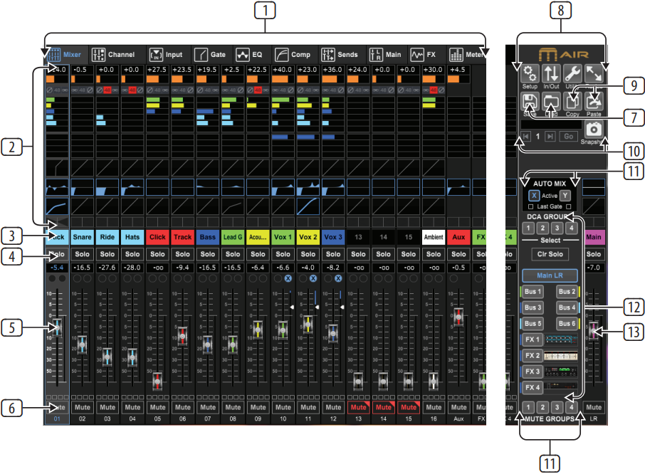 M AIR Edit voor pc - Hoofdweergave en tabblad Mixer