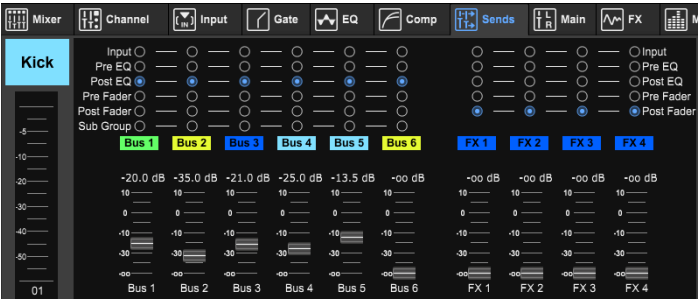 M AIR Edit voor PC - Sends Tab