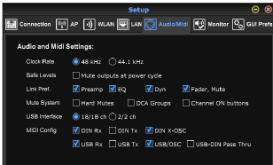 Setup Menu - Audio/MIDI Tab