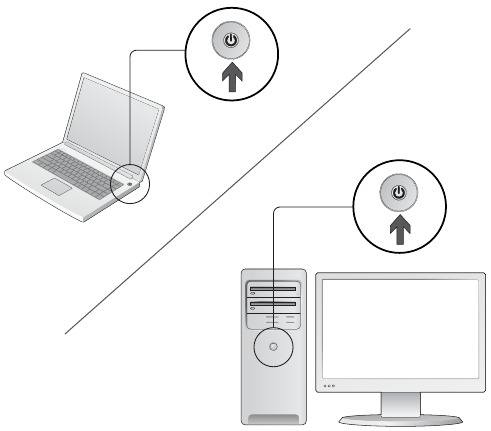 De unit instellen - Stap 1 - Computer aanzetten