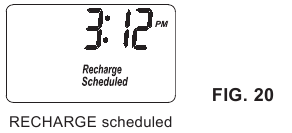 De woorden 'RECHARGE SCHEDULED' knipperen op het display.
