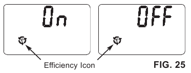 Het display toont een effici&euml;ntiepictogram in de linkeronderhoek.