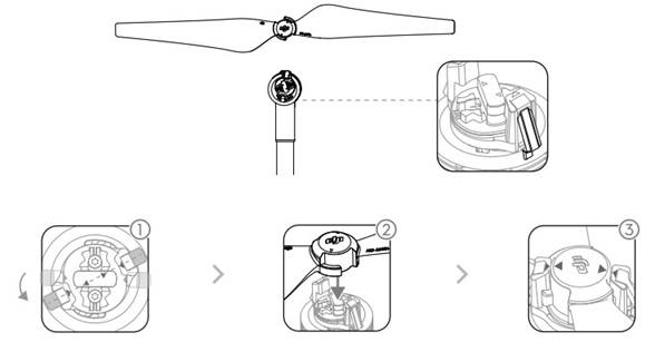 Bevestig de 1550T-propellers met snelsluiting