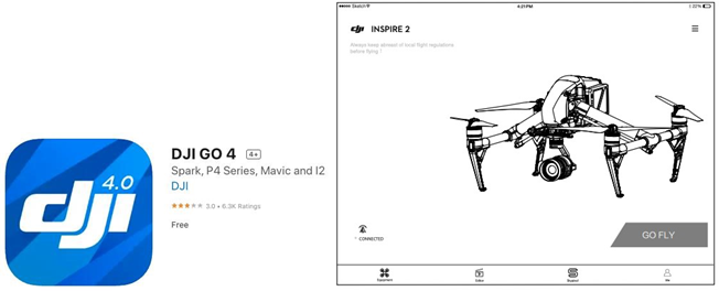 Gebruikersinterface van de DJI GO&trade; 4-app