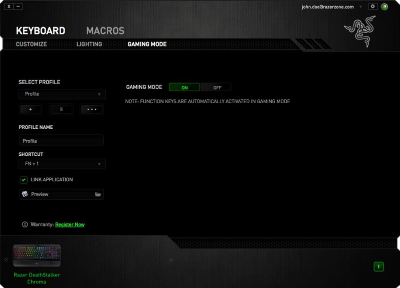 Tabblad Gamingmodus