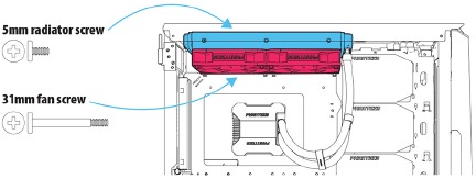 De radiator en ventilatoren monteren - Optie A
