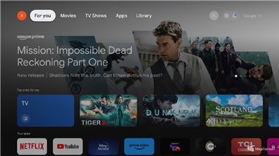 Google TV-startpagina openen
