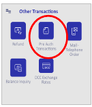 Druk op 'Pre-Auth Transactions'. Druk in het volgende scherm op 'Pre-Auth'.
