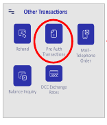 Druk op 'Pre-Auth Transactions'. Druk in het volgende scherm op 'Pre-Auth Completion'.