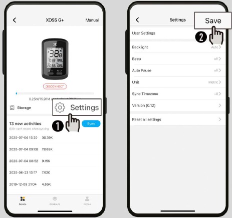 XOSS APP-instellingen