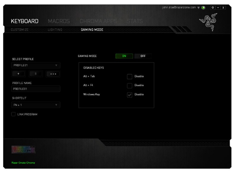 Tabblad Gaming Mode