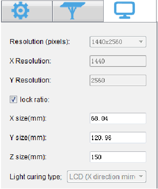 Photon Slicer Print size Instelling