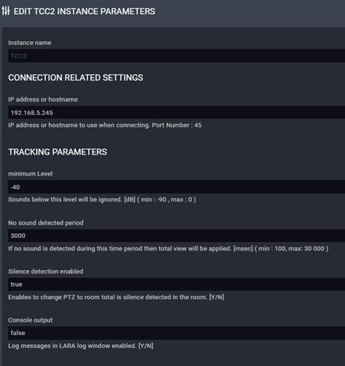 Parameters van TCC2-instantie instellen