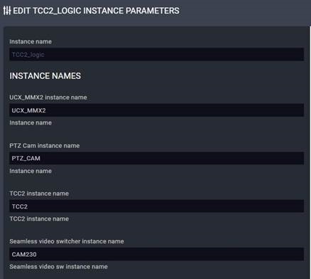 Parameters van TCC2_logic-instantie instellen - Stap 1