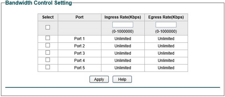 Bandwidth Control Setting