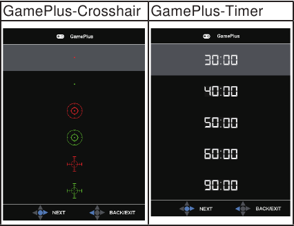 GamePlus gebruiken - Het dradenkruis en de timer instellen