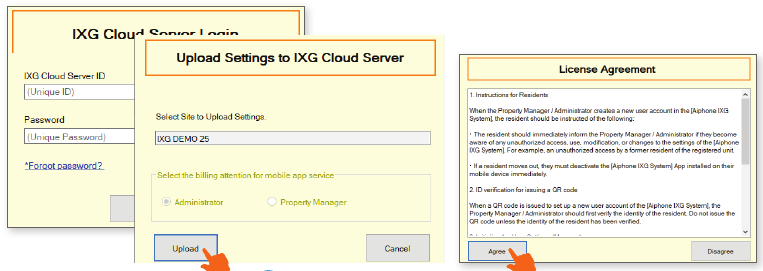 Instellingen uploaden naar IXG Cloud Server