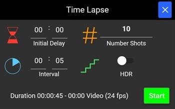 CamRanger 2 Applicatie - Tabblad Timer - Stap 1