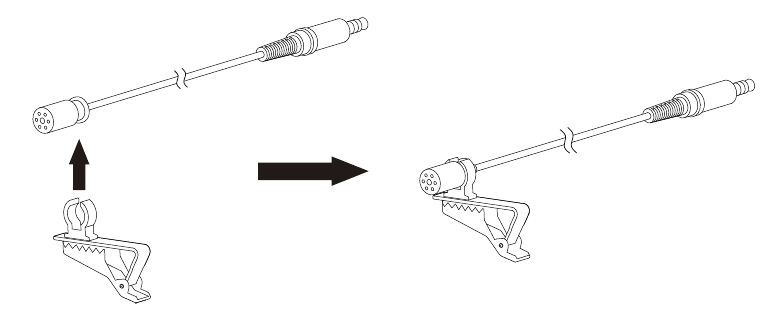 De microfoon aan de kledingclip bevestigen